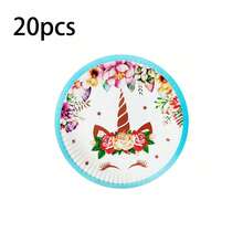 10/20/50 件彩色独角兽主题派对盘子、独角兽玫瑰花睫毛、童话世界甜点盘 7 英寸蛋糕/甜品盘、生日派对用品一次性餐具 - 彩色 - 查看 8