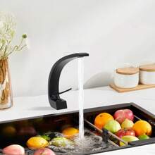 Faucet Washbasin Washbasin Faucet Single Lever Mixer Waterfall Bathroom Faucet Black - 黑色 - 查看 4