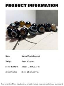 1 Pieza Pulsera de Ágata Ojo de Cielo Natural de Moda, Apta para Hombres, Incluye Caja de Regalo y Bolsa de Almacenamiento de Joyas