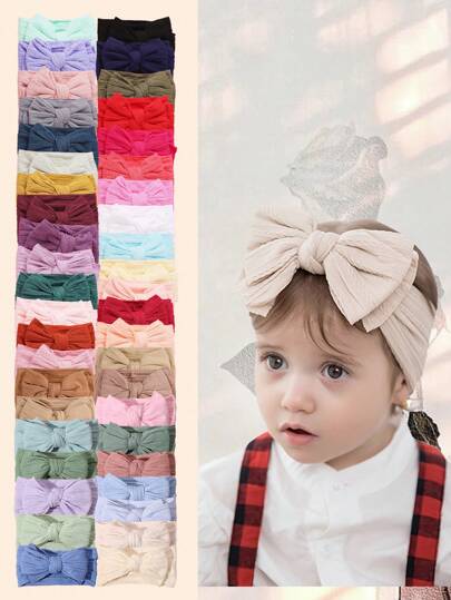 1/3 chiếc băng đô vải nylon mềm mại cho bé, phụ kiện tóc phong cách Châu Âu và Mỹ cho trẻ em, nơ hai lớp bảo vệ đầu cho bé