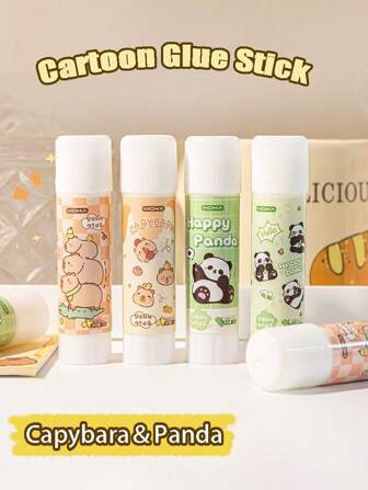 2/8pcs Random Cute Cartoon Panda And Capybara High Viscosity Glue Stick, Office And School Supplies Student Solid Glue, Suitable For Handmade Art DIY Origami, Handmade Account Books, Notepads, Graffiti Sticker Glue Back To School