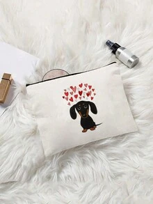 可爱卡通腊肠犬化妆包，化妆化妆包生日毕业礼物送给女儿结婚礼物成人女儿礼物旅行盥洗包女儿新娘送礼会礼物化妆包化妆包化妆礼物化妆收纳袋化妆工具洗漱包女孩女士 - 米色 - 查看 2