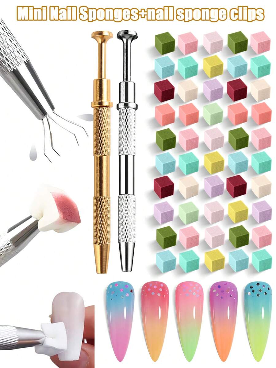 Esponjas para uñas suaves con bolígrafo de agarre, esponjas blancas y de colores para degradados de uñas, mini cepillos para uñas, herramientas de arte de uñas, accesorios de manicura, esponjas suaves para degradados de uñas Aura, mini esponjas de maquillaje, pinceles de arte de uñas con bolígrafo de agarre de 4 garras para accesorios de diseño de uñas degradadas - Multicolor - Ver 1