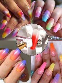 Esponjas para uñas suaves con bolígrafo de agarre, esponjas blancas y de colores para degradados de uñas, mini cepillos para uñas, herramientas de arte de uñas, accesorios de manicura, esponjas suaves para degradados de uñas Aura, mini esponjas de maquillaje, pinceles de arte de uñas con bolígrafo de agarre de 4 garras para accesorios de diseño de uñas degradadas - Multicolor - Ver 6