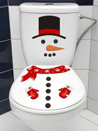 1set Christmas Snowman Toilet Cover Stickers Detachable Waterproof Toilet Cover Stickers Suitable For Decorating Christmas Bathrooms Toilets Walls Doors And Windows As Decorative Props Home Decor Christmas Decorations Room Decor Winter Christmas Decorations Home Christmas Gifts Christmas Decor