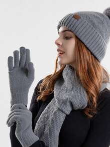 3pcs Set: Knitted Hat, Scarf, And Gloves For Women, Made Of Acrylic, Warm Accessory