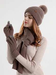 3pcs Set: Knitted Hat, Scarf, And Gloves For Women, Made Of Acrylic, Warm Accessory