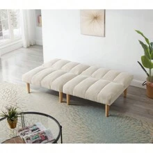 Corduroy Fabric, Wooden Legs Convertible Sofa Bed (Color:Beige)