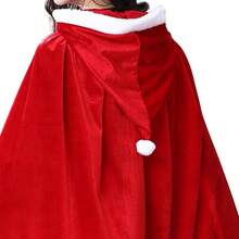 Bonnet de Noël classique rouge pour femme, cape à capuche en velours avec bordure de fourrure courte, une cape indispensable pour Noël - Rouge - Voir 6