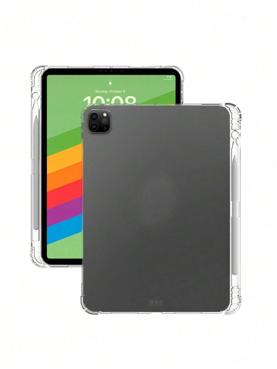 1 件透明 TPU 全边硅胶软保护壳带铅笔槽,减震角气垫兼容 iPad - 無色 - 查看 1