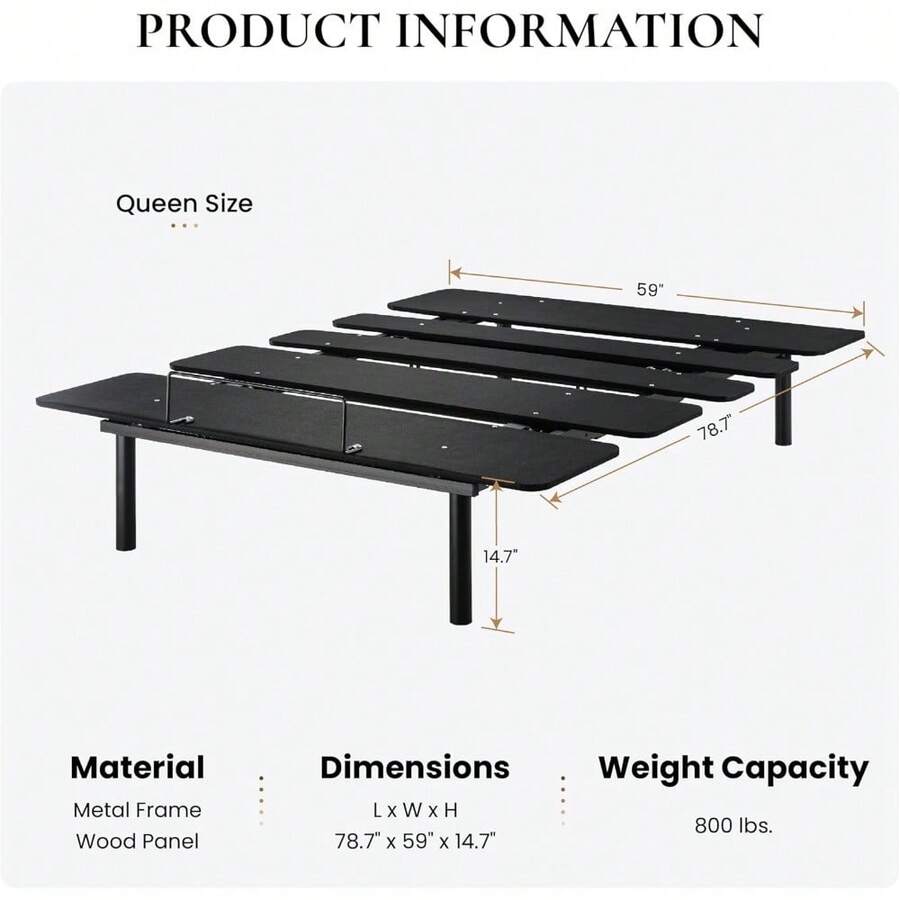 Electric Ergonomic Adjustable Bed Base Queen Size, Independent Head And