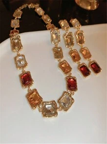 Chunky Jewelry复古轻奢水钻镶嵌方形颈链奢华感宫廷风优雅小众夸张锁骨项链女