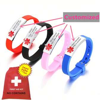 Personligt medicinskt varningsarmband, justerbart silikonmedicinskt ID-armband för sjukdomsallergimedvetenhet, anpassat identifieringssmycke för akut livräddare, med hjälpväska, silver, snygg, färgglad, vintage, unisex, hipster, enkel, avslappnad, anpassad, personlig, unik, perfekta presenter till honom, perfekta presenter till henne, henne, pojkvän, flickvän, pappa, mamma, familj, vänner, för årsdagar, för födelsedagar, för examen, för bal, för fest, nyårsglamour