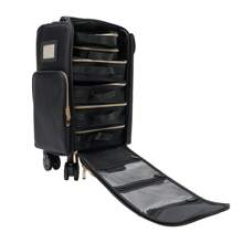 LOYALHEARTDY Rolling Makeup Train Case, Cosmetic Storage Organizer, Trolley For Makeup Artist Nail Technician Hairstylist, Professional Makeup Case - 黑色 - 查看 6