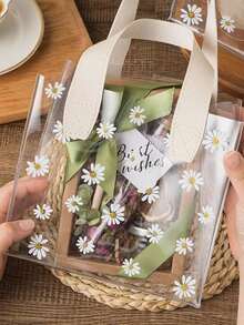 1pc Mini Daisy Printed PVC Clear Tote Bag, Party Gift Bag, Wedding Gift, Mother's Day Gift, Travel, Shopping, White;Birthday Present,Kraft Paper Bags,First Birthday,Christmas,Christmas Gifts,Christmas Gift Bags,Christmas Box Large,Pink Christmas Wrapping Paper,Gift Box Small - 米色 - 查看 2