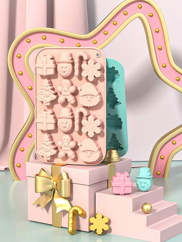 1 Stück Weihnachts-Schokoladenform, 3D-Silikonform, Kuchenform mit 14 Mulden, Puddingform, Backwerkzeuge, Küchenhelfer, Küchenzubehör, Weihnachtsdekor, Weihnachtsparty-Geschenke, Weihnachtsparty-Zubehör, Weihnachtsparty, Frohe Weihnachten, Heiligabend, Cut-Out