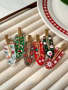 6pcs/Set Girls' Christmas Candy Color Hair Accessories, Minimalist Holiday Reindeer Christmas Hair Clips - Multicolor - View 4