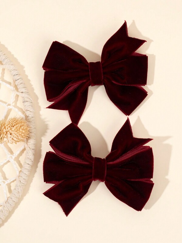 2 قطعة شريط شعر مخملي للبنات ذو لون أحمر صلب ومشبك قصّات شعر فصل الشتاء والخريف هدية رأس السنة الأنيقة للأطفال إكسسوارات شعر الأطفال لحفلات العطلات