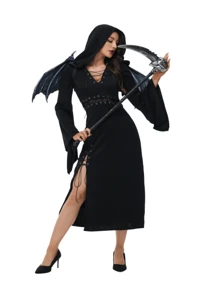 哥特式节日装性感连衣裙，腰部可调节，角色扮演舞台服装黑色连衣裙 - 黑色 - 查看 2