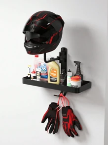 Soporte de pared para almacenar una variedad de cascos, soporte para casco de motocicleta de montaje sin perforación, estante de almacenamiento de sombreros - Negro - Ver 10