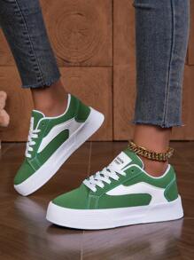 Fall/Winter Fashionable Lace-Up Casual Sneakers - Women's Lightweight & Comfortable Athletic Shoes - Stylish Color Blocking Design