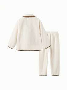 Balabala Children's Sleepwear Set, Boys' And Girls' Loungewear, Big Kids' And Toddlers' Warm Flannel Chinese-Style - White - View 3