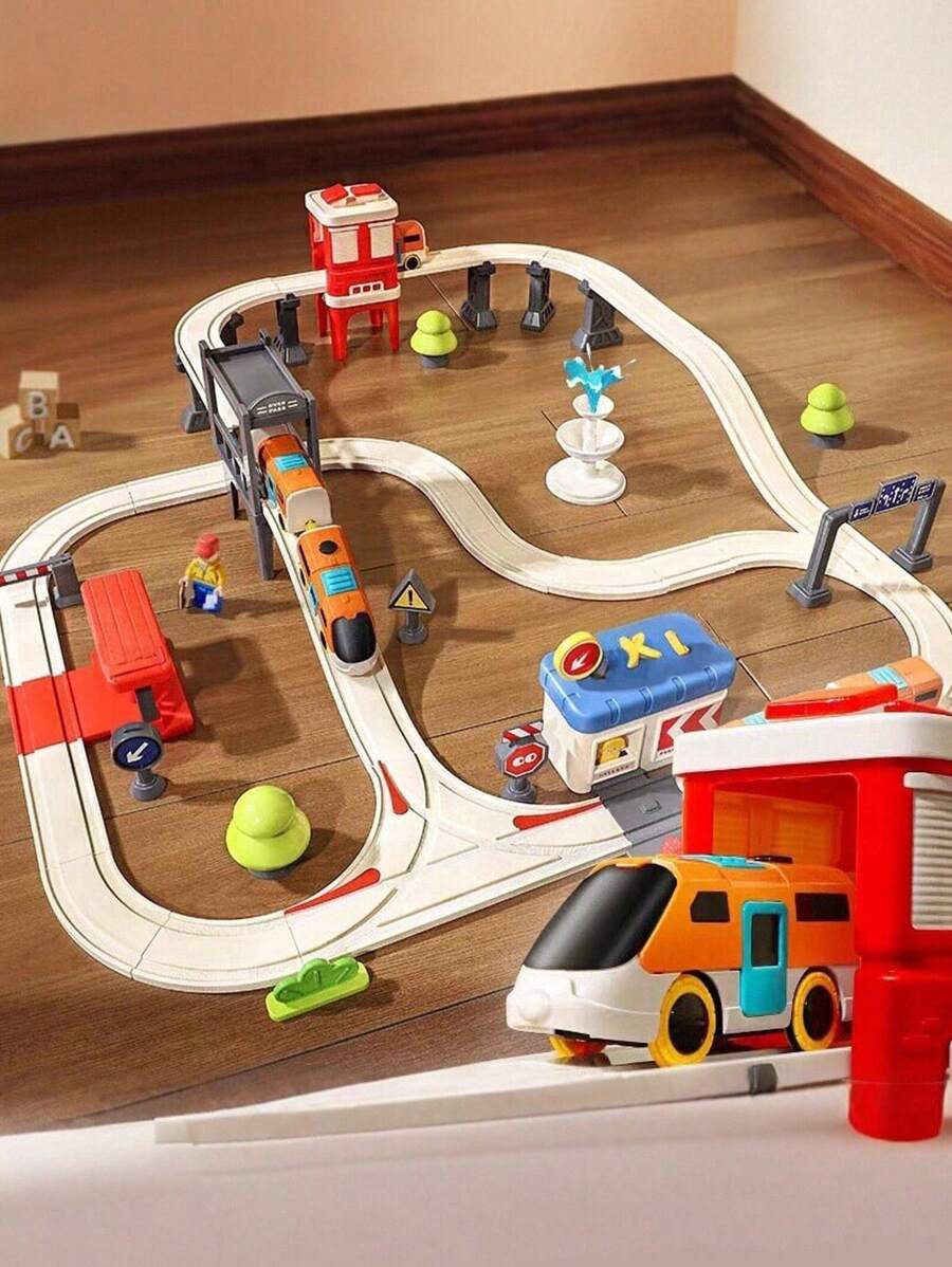 Electric Track Toy Car For Children, Simulate Driving, Develop Motor Skills, Assembly Set, Battery Operated Slide Car - Multicolor - View 1