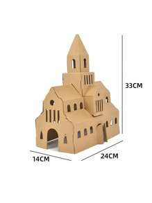 1pc DIY Handmade Decoration Paper House Patchwork House Toy Colouring Paper Box House Christmas Cardboard House - Brown - View 13
