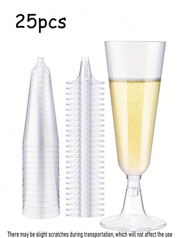 25/50 pièces Flûtes à champagne en plastique réutilisables, Gobelets de boissons rafraîchissantes avec flûtes à champagne pailletées réutilisables sur pied, Coupes à vin de fête, pour jardins, mariages, anniversaires (il peut y avoir de légères rayures durant le transport, ce qui n'affectera pas l'utilisation)