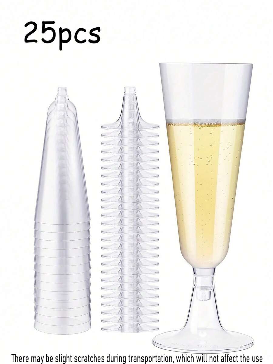 25/50pcs Champagne Flutes Plastic Champagne Flutes Reusable, Microwaveable, Drinks Cups Glitter Champagne Flutes Reusable Stemmed Party Wine Cups Cocktails,For Garden Wedding Birthday Party