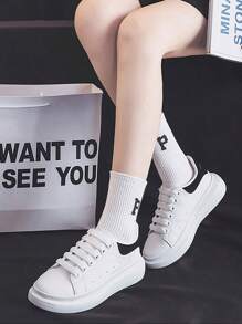 Small White Shoes Female Thick Bottom Four Seasons New Height Increase Old Dad Shoes Net Red Ins Leisure - 黑與白 - 查看 2