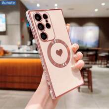 Aunote 1 Ốp điện thoại bảo vệ từ tính hình trái tim mạ điện chống sốc hình vuông đơn giản, hỗ trợ sạc không dây, tương thích với Samsung/IPhone/S21FE/S20FE - Nhiều màu - Xem 2