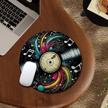 1pc Cute Music Record Shape Mouse Pad, Compact Mini Round Mouse Pad With Non-Slip Rubber Base, Suitable For Work Office Desktop Computer Laptop, Desk Accessories