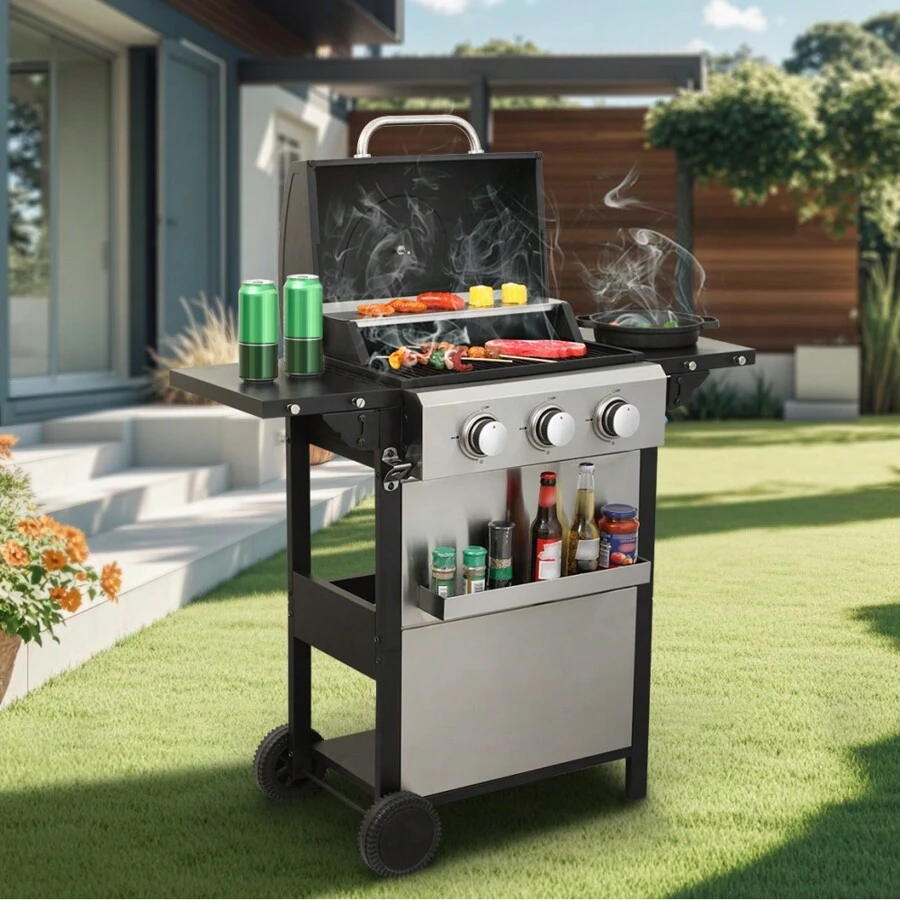 HighPerformance 3Burner Propane Gas BBQ Grill With Foldable Side