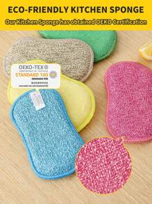 5 件/套超软纤维海绵清洁块，厚海绵吸水力强，双面设计强力去污，厨房清洁海绵 - 彩色 - 查看 5