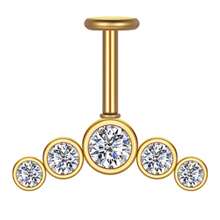 LABRET PIERCING SURGICAL STEEL PVD 5 RHINESTONES 1.2X6 - 金色 - 查看 1