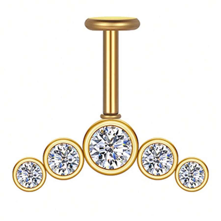 LABRET PIERCING SURGICAL STEEL PVD 5 RHINESTONES 1.2X6 - 金色 - 查看 1