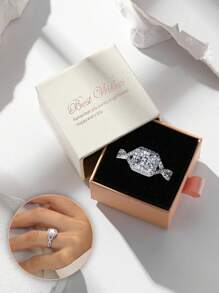 礼盒奢华闪亮链条锆石戒指，时尚女士结婚戒指，订婚礼物圣诞礼物 - 銀色 - 查看 9