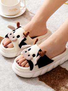 Pantuflas De Vaca Para Mujer Suaves Cómodas Lino Mudas. Preppy Zapatillas para con diseño de vaca Zapatillas de peluche. Zapatillas de felpa con diseño de animal de dibujos animados. Lindas Pantuflas De Vaca Para Mujer Suaves Cómodas Lino Muda. - Beis - Ver 2