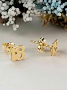 1 件金银定制耳环，定制生日日期耳钉，定制数字耳环，她的生日礼物，足球数字耳环感恩节圣诞节 - 彩色 - 查看 4
