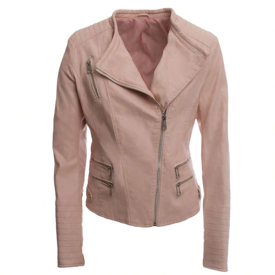 Giacca Corta Donn con Tasche & Cerniere Laterali Biker Casual Cod.2888 - Rosa - Visualizzare 1