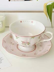 1 Piece Pink Rabbit Ceramic Coffee Cup And Saucer Set, Cute Girl Heart Afternoon Tea Plate, Holiday Gift, Home Goodies, Women's Coffee Mug, Holiday Gifts, Valentine's Day Gifts Back To School