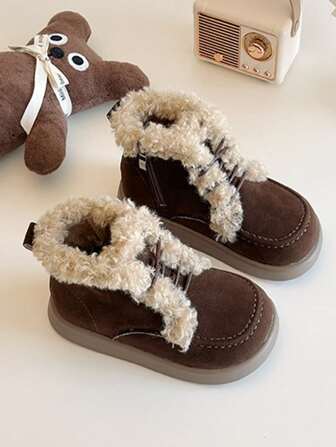 1 Pair New Fashion Kids Soft Sole Comfort Plush Winter Snowboots, Suitable For Winter