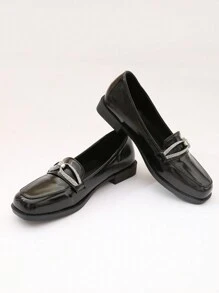 Fashionable Rhinestone Strap Bow Square Toe Women's Flat Mules