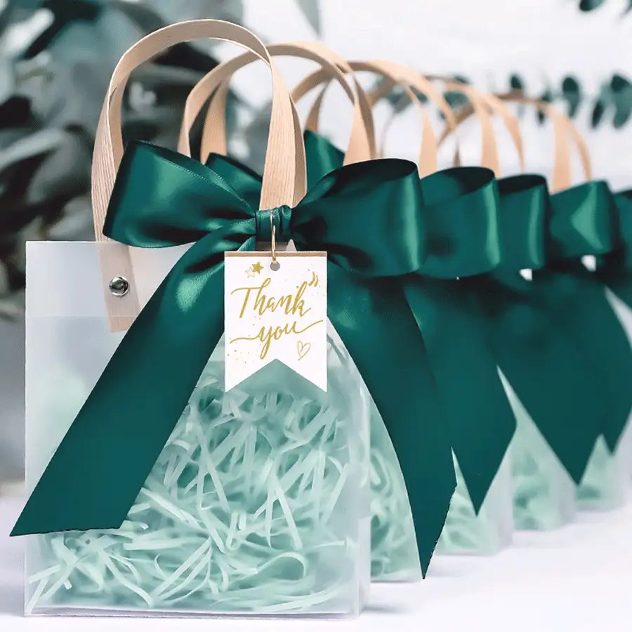 1/5pcs Ribbon Decor PVC Gift Bags, Gift Packaging Bags, Wedding Party Birthday Gift, Mother's Day Packaging Bags, Christmas Gift