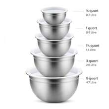 Premium Stainless-Steel Mixing Bowls With Airtight Lids (Set Of 5) Nesting Bowls For Space-Saving Storage, Easy-Grip Stability Design Mixing-Bowl Set Versatile For Cooking, Baking, Food Storage - Silver - View 2