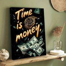 1pc Creative Canvas Art Poster With Framed, Modern Art Print Canvas Art Wall Decoration, Time Is Money Quotes Inspiring Inspirational Poster Wall Decoration, Home Decoration, Hanging Bedroom And Living Room Wall Decoration