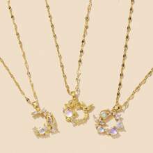 1 件精美铜镶嵌锆石电镀 18k 金花朵吊坠项链适合女性日常佩戴和时尚珠宝配饰作为送给朋友的礼物 - 金黃色 - 查看 2