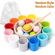 彩虹球杯玩具，学前木制配对游戏，学习颜色分类和计数，精细动作技能早教玩具，颜色随机 - 彩色 - 查看 12