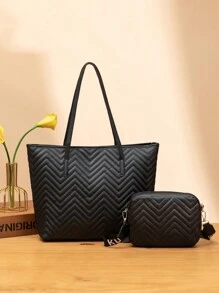 Túi Tote Thời Trang Cho Nữ, Combo Túi Đeo Vai Thêu Dung Tích Lớn, Bao Gồm Túi Đeo Chéo Vai Thêu Và Túi Đựng Máy Ảnh - màu đen - Xem 4